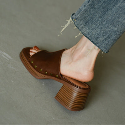 Pantuflas Retro con Tacón Grueso y Punta Cuadrada para Mujer - Comodidad de Verano - Image 11