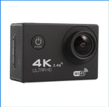 Pink 4K Ultra HD waterproof sport camera in a clear protective case with a black mount adapter. - Image 11