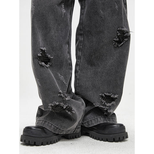 Jeans Anchos con Lavado Destruido Premium - Image 4