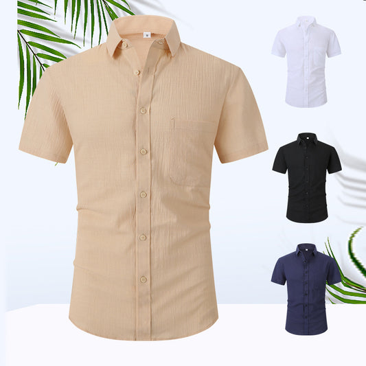 Camisa Lino Fresco Manga Corta Transpirable Color Sólido