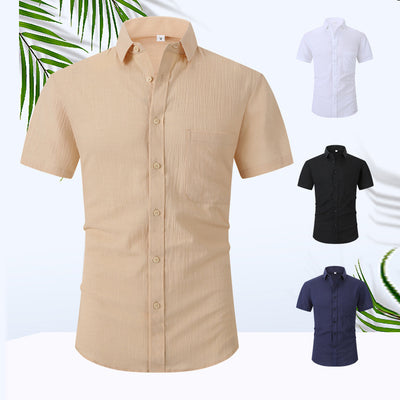 Camisa Lino Fresco Manga Corta Transpirable Color Sólido
