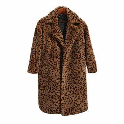 Abrigo de Piel Oversized con Cuello de Solapa y Estampado Leopardo - Image 7