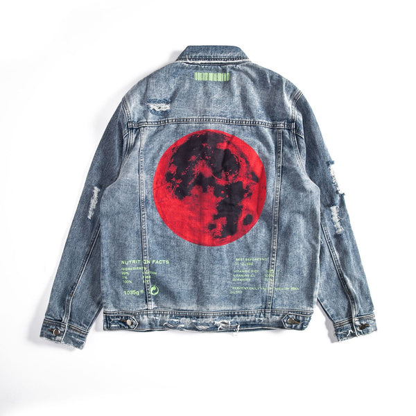 Chaqueta de Mezclilla Suelta con Estampado de Luna para Hombre