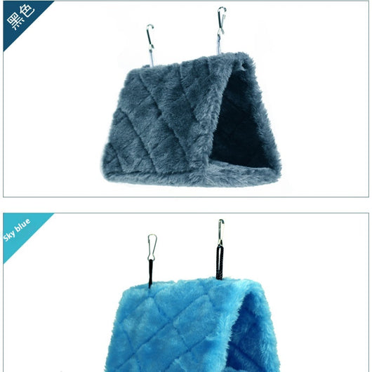 Small pink quilted plush bird's nest hammock with two metal hooks, ideal for parrots and small birds. - Image 23