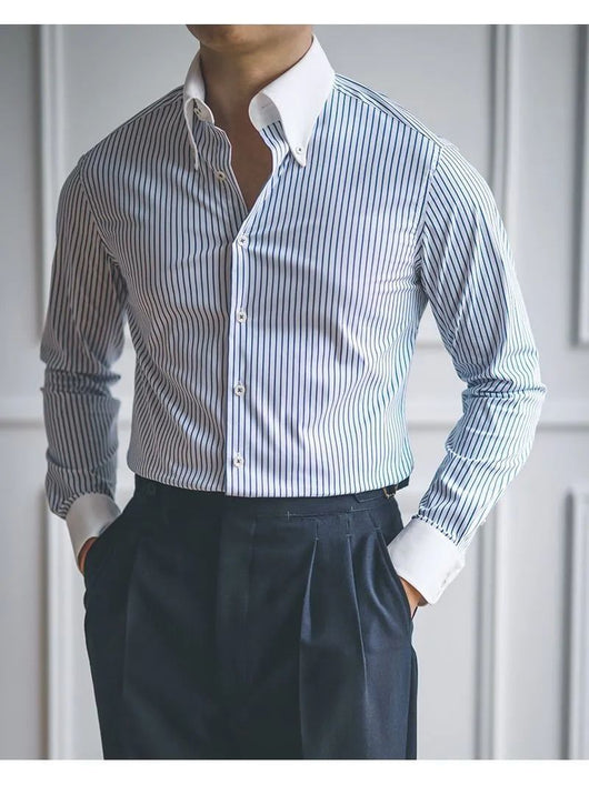 Camisa Casual a Rayas Manga Larga Vintage para Hombre - Image 8