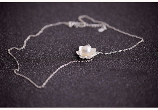 Collar de Plata de Ley 925 con Flor de Loto y Perla para Mujer - Image 2
