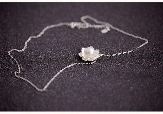 Collar de Plata de Ley 925 con Flor de Loto y Perla para Mujer - Image 2