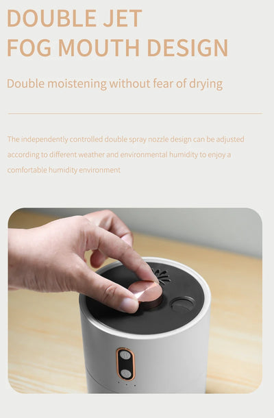White cylindrical desktop humidifier with rose gold accents, black top, and front control buttons. - Image 12