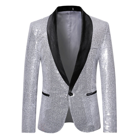 Blazer de Lentejuelas Hombre - Traje Elegante de Color Sólido - Image 4