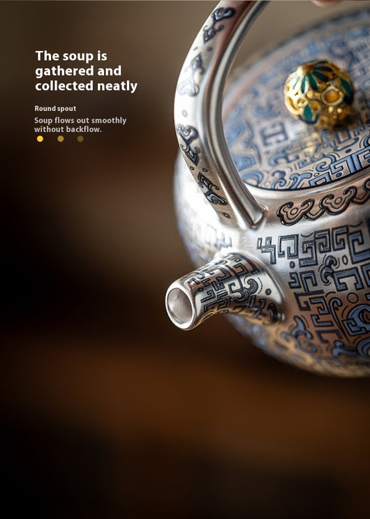 Juego de Té Taotie Chapado en Oro y Plata - Tetera Artesanal de Lujo - Image 18