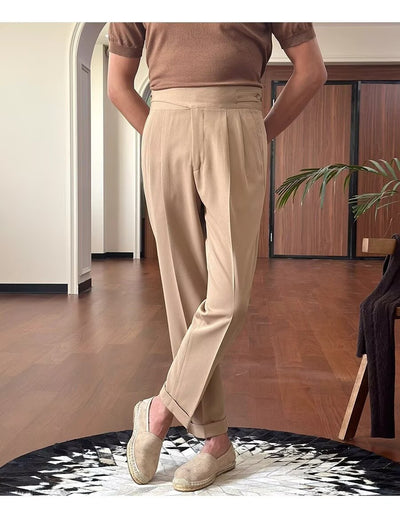 Pantalones Casuales Retro de Cintura Alta Corte Recto para Hombre - Image 18