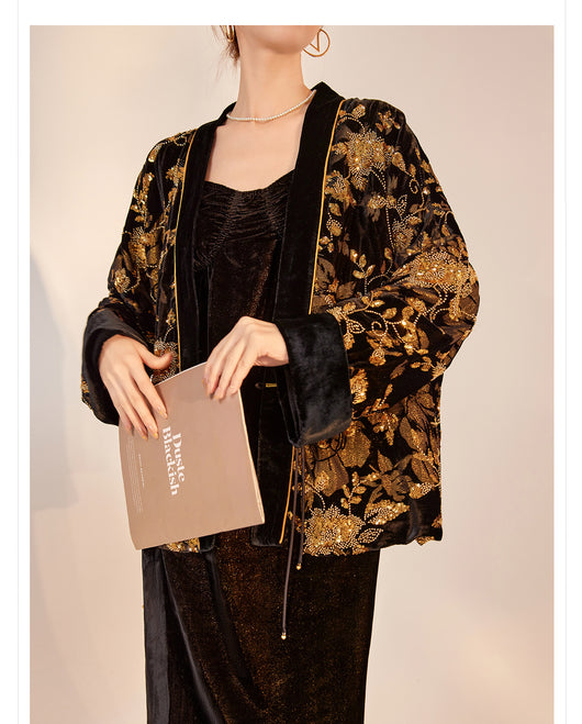 Cardigan Bordado de Lujo Estilo Nacional - Flores Quemadas con Cuentas V-Neck - Image 16