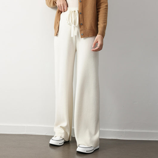 Pantalones Rectos Anchos con Cintura Elástica y Cordones