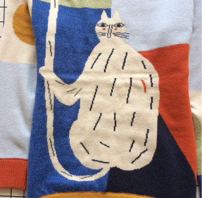 Suéter Holgado con Estampado de Gato Infantil y Costuras Multicolor - Image 3