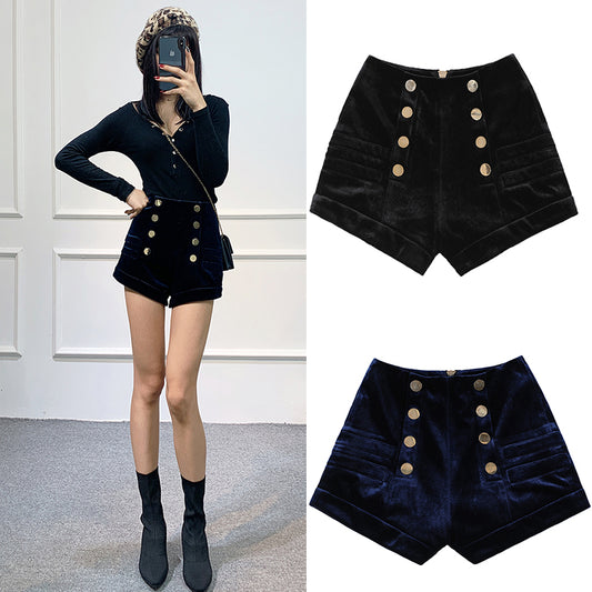 Shorts de Terciopelo Dorado Abotonados - Colección Otoño Invierno