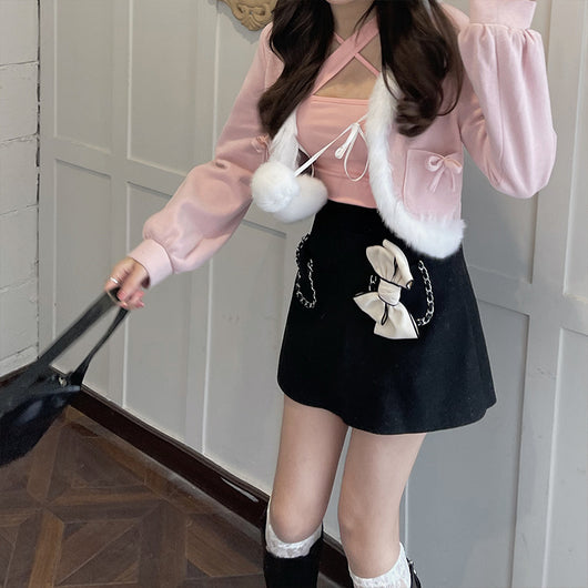 Chaqueta Corta Plush con Moño Japonés para Niñas - Image 5