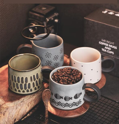 Taza de Cerámica Retro con Asa Colgante y Capacidad Extra Grande + Cuchara