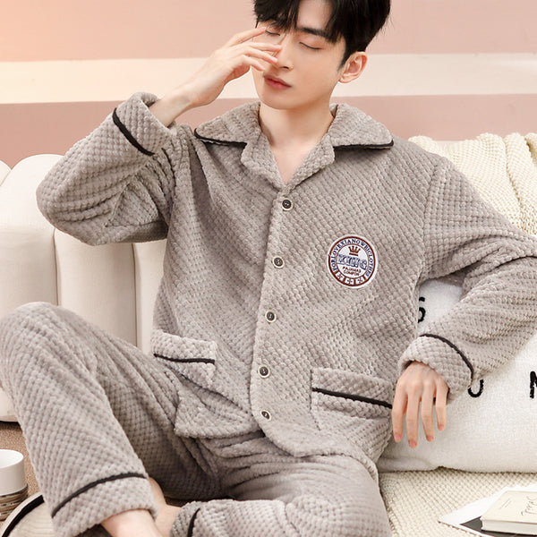 Cardigan Pijama de Forro Polar para Hombre - Abrigo Cálido Coral