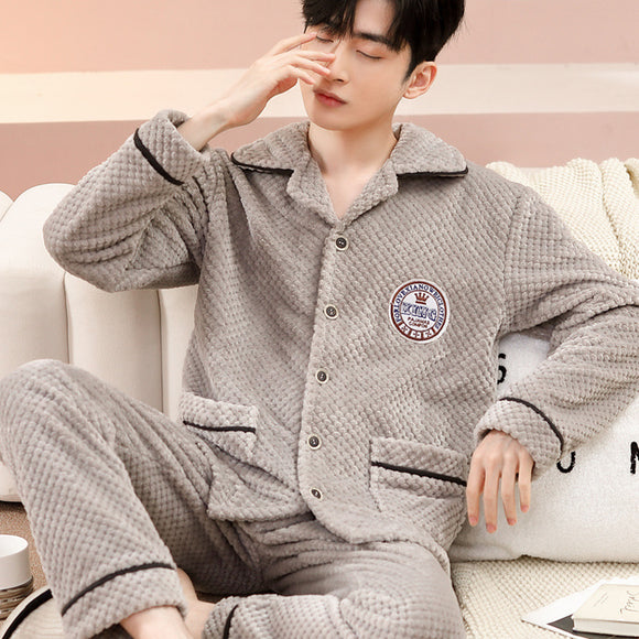 Cardigan Pijama de Forro Polar para Hombre - Abrigo Cálido Coral