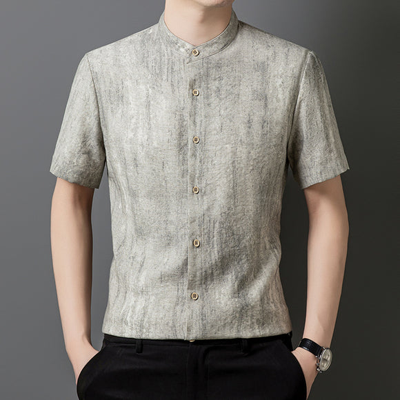 Camisa de Lino Elegante para Hombre Maduro - Cuello Mao Liso