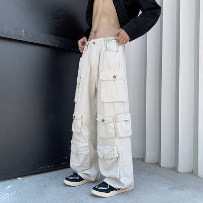 Pantalones Overol Hombre Tendencia Bolsillos Múltiples Pierna Ancha - Image 5
