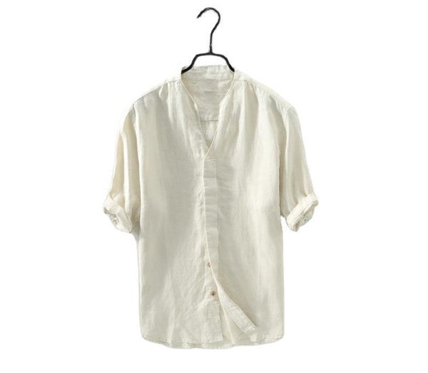 Camisa Manga Media en Algodón y Lino