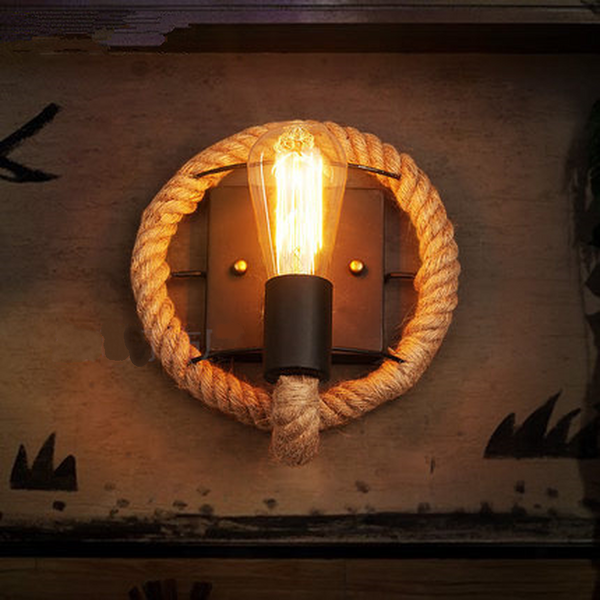 Lámpara de Pared Industrial Retro con Cuerda de Cáñamo