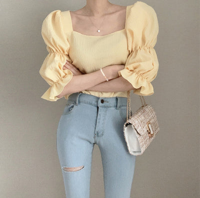 Blusa de Gasa con Escote Cuadrado y Mangas Abullonadas - Image 5