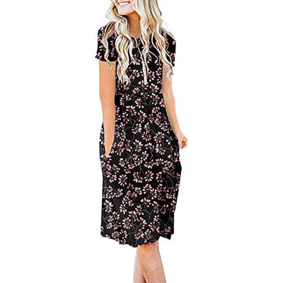 Vestido Holgado de Cuello Redondo y Manga Corta - Image 43
