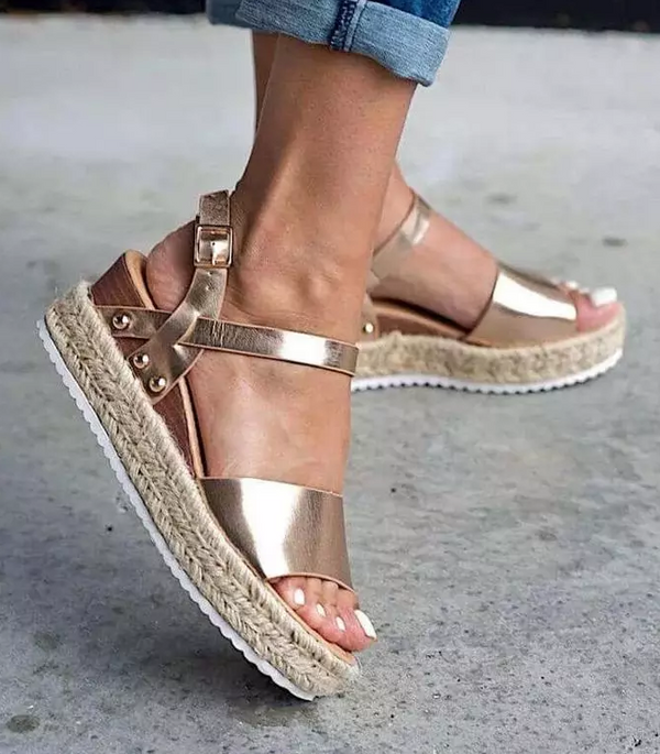 Sandalias de Tacón con Suela de Cáñamo