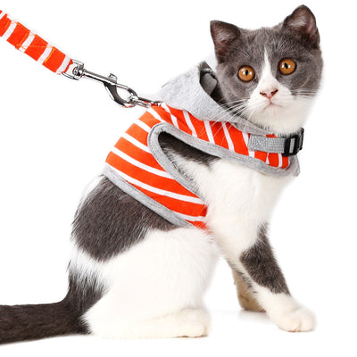 Chaleco arnés para gato con capucha para paseos