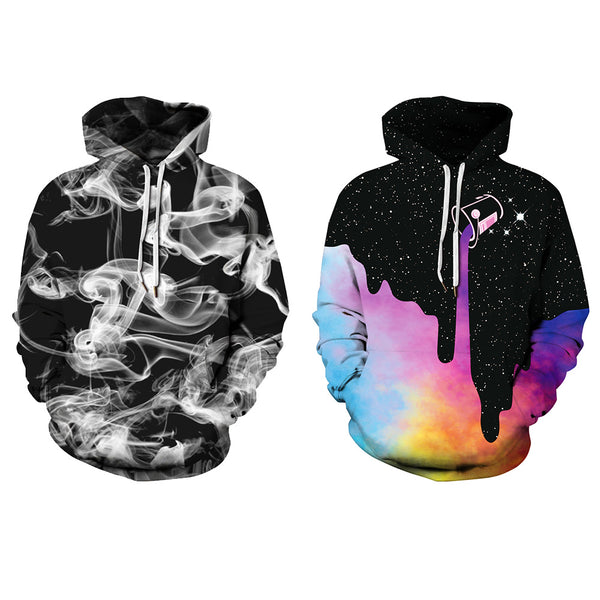 Sudadera con capucha estampado cielo estrellado y anillos de humo