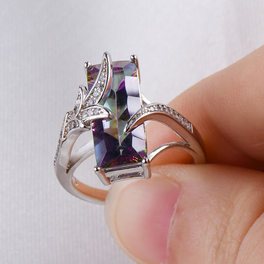 Anillo de Hoja Ópalo Multicolor con Diamante Blanco - Image 2