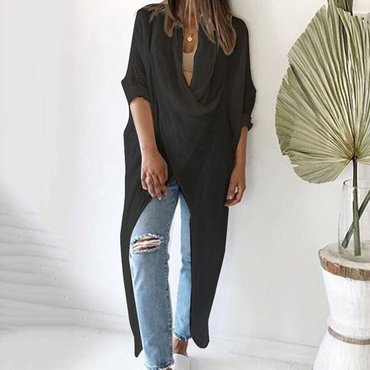 Blusa Asimétrica de Cuello en V y Manga Larga - Image 11