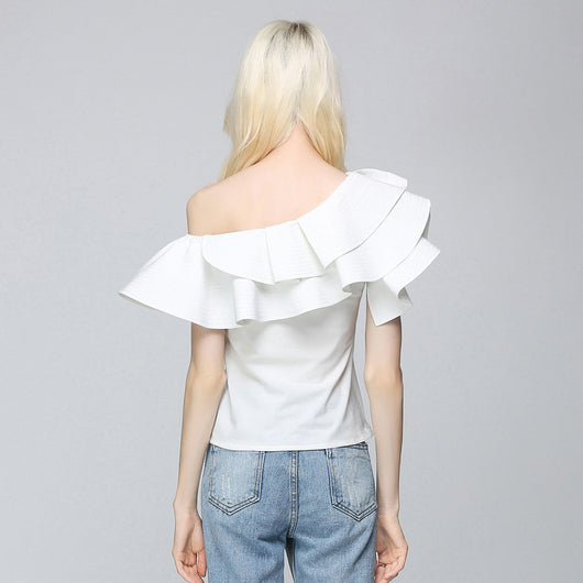 Blusa Hombro Descubierto con Cuello Diagonal y Volantes - Image 7