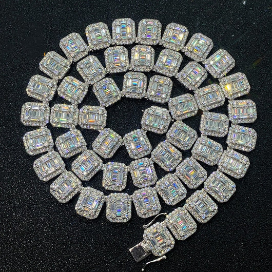 Cadena Cubana de Plata S925 con Incrustación de Moissanita Rectangular