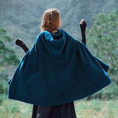 Poncho Capa de Lana con Capucha y Botones Oversized para Mujer - Image 18