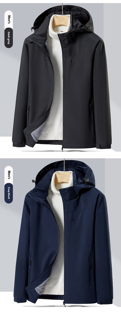 Lavender windproof sports jacket with a hood, full zipper, and fleece lining, shown on a hanger. - Image 30