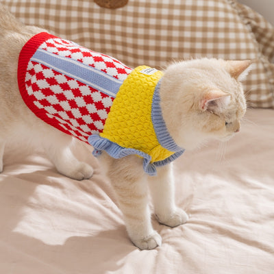 Suéter Tejido de Piña con Bloques de Color para Gatos y Mascotas - Abrigo Cálido Otoño Invierno - Image 33