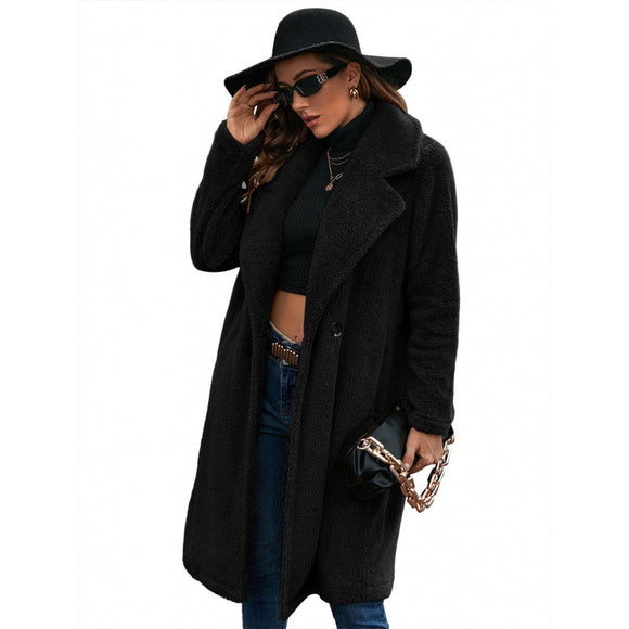 Chaqueta Cortaviento Elegante de Botón Simple - Abrigo Plush Mediano para Viajeros