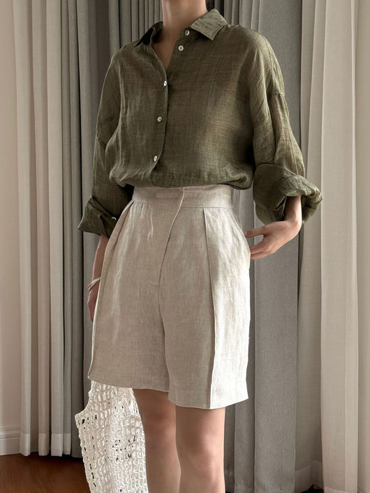 Pantalones Cropped Casual de Lino Tencel Texturado con Cierre Oblicuo - Image 27