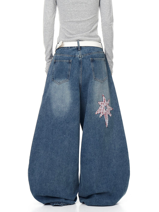Pantalones Jeans Retro XINGX Parche Machete Pierna Ancha Suelta - Image 4