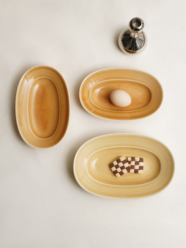 Plato de Cena Ovalado Artesanal con Esmalte Vintage