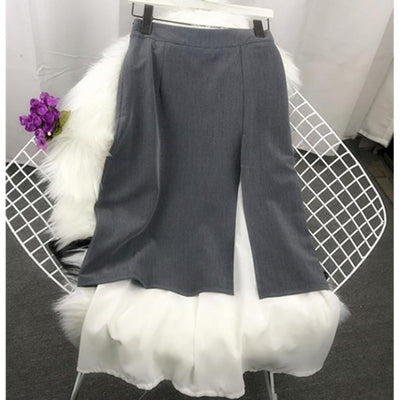 Falda Cintura Alta con Abertura Doble Capa - Gris Elefante y Blanco Perla - Image 8