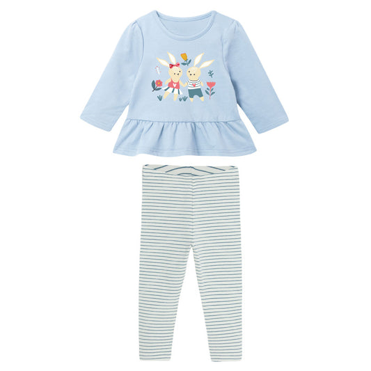 Conjunto Infantil Otoño Rayas Conejo Divertido Manga Larga