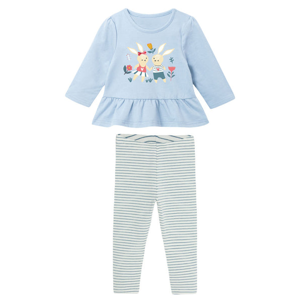 Conjunto Infantil Otoño Rayas Conejo Divertido Manga Larga