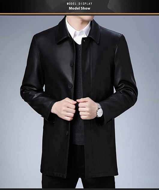Chaqueta de Cuero para Hombre con Forro Térmico y Solapa - Image 14