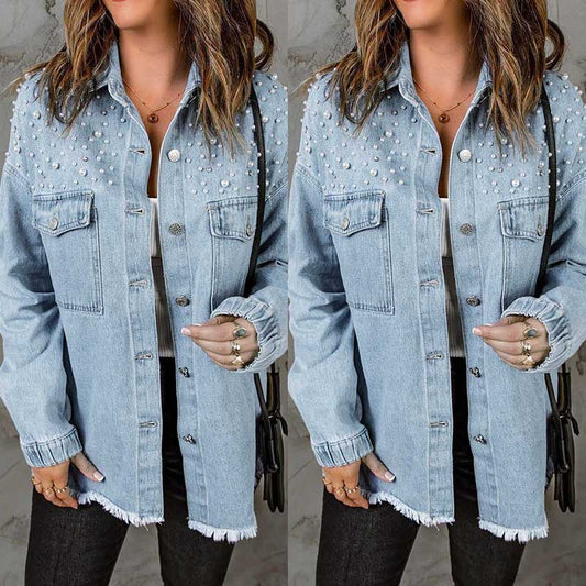 Chaqueta Denim Lavada de Manga Larga