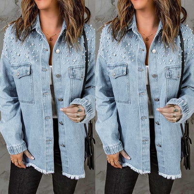Chaqueta Denim Lavada de Manga Larga