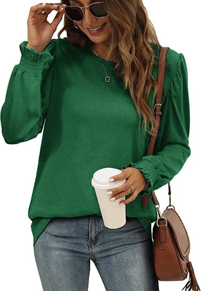 Blusa Elegante con Cuello Redondo y Mangas Abullonadas para Mujer - Image 12